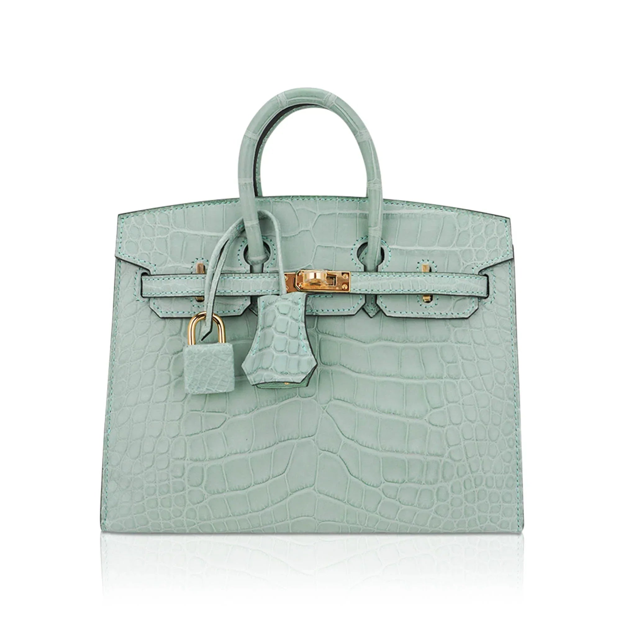 Limited Edition Birkin 20 Sellier Bag Vert D’Eau Matte Alligator with Gold Hardware