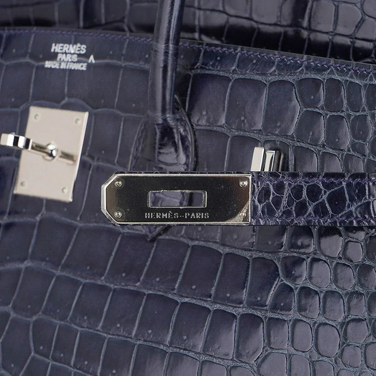 Birkin 35 Bleu Roi Porosus Crocodile Palladium Hardware