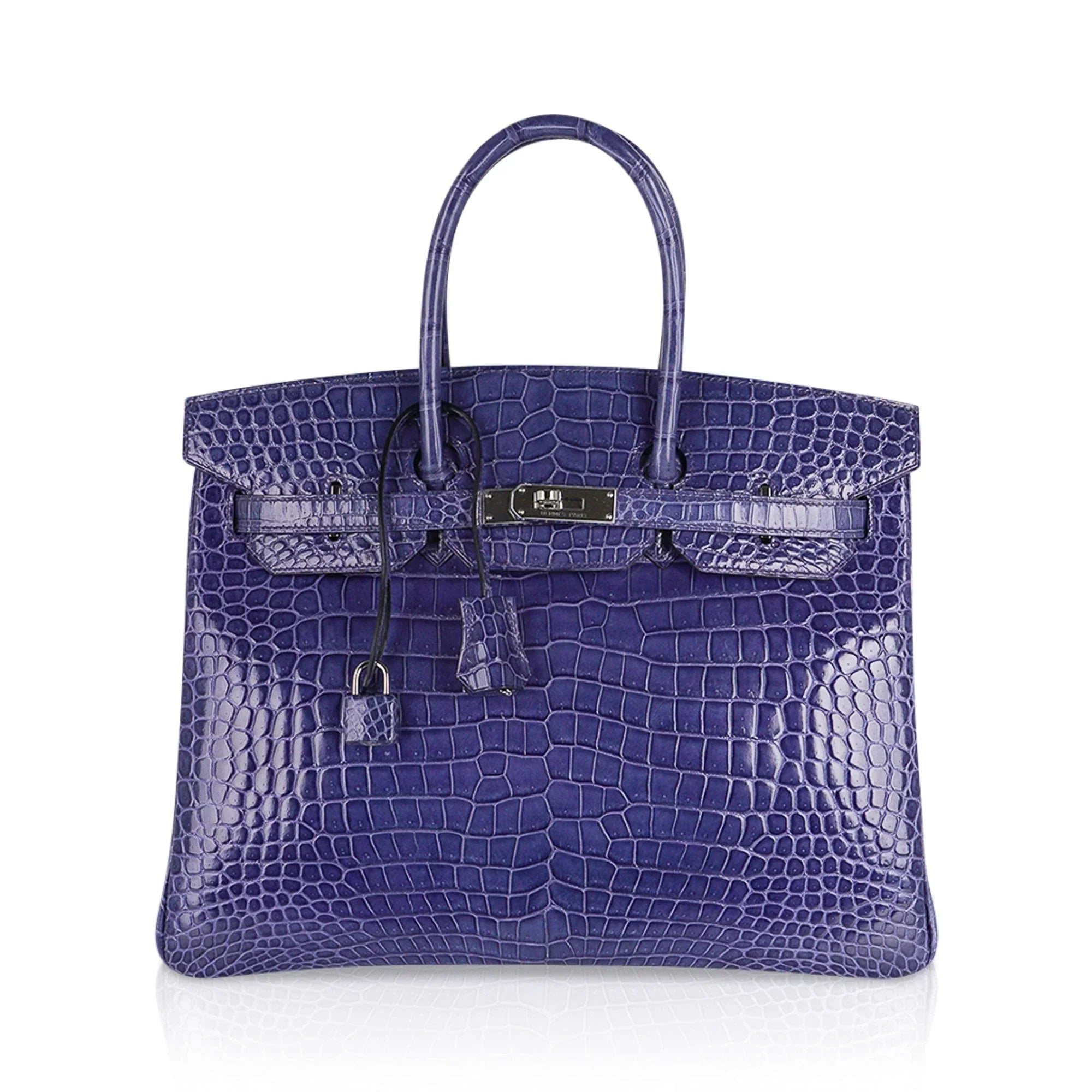 Birkin 35 Bag Blue Brighton Porosus Crocodile Palladium Hardware New