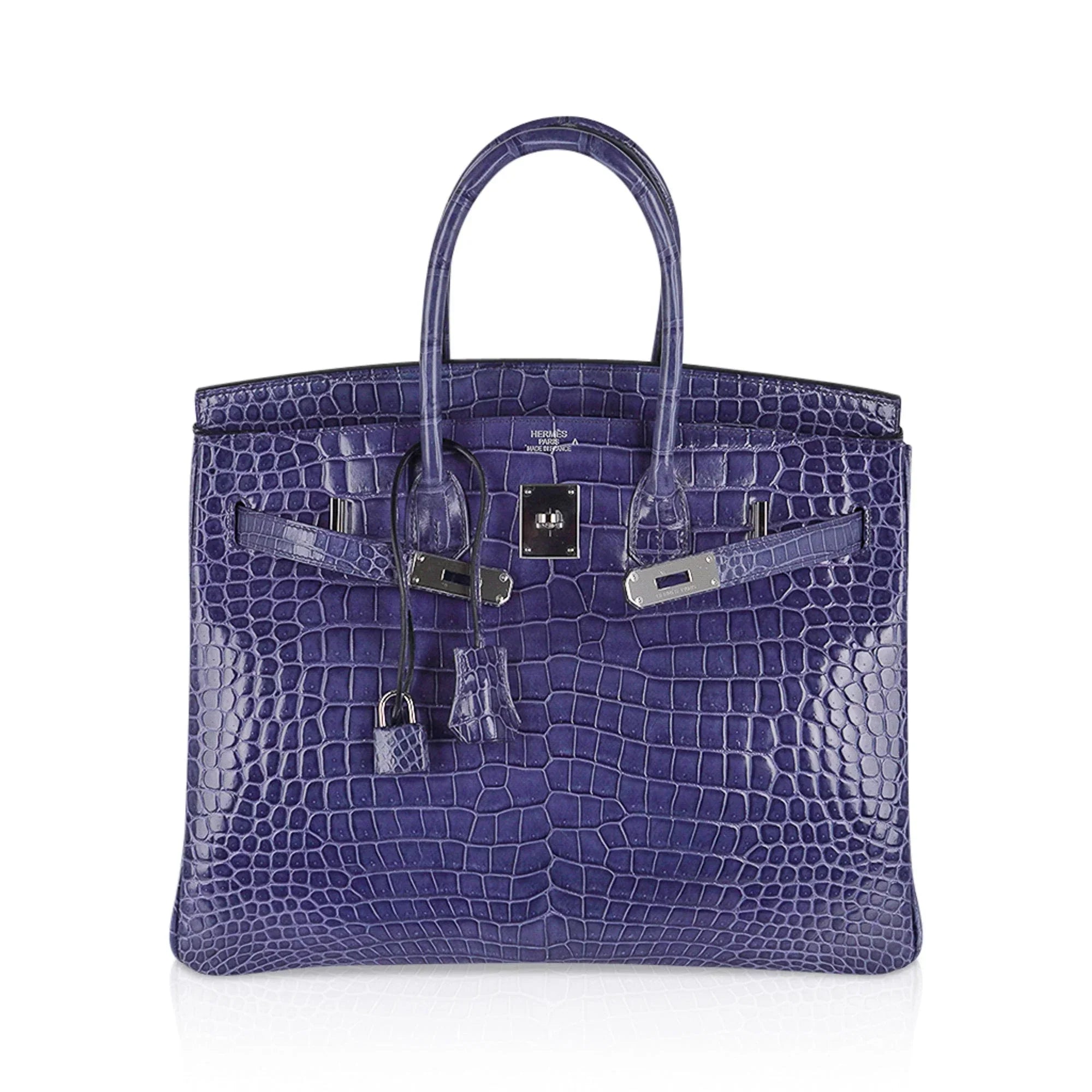 Birkin 35 Bag Blue Brighton Porosus Crocodile Palladium Hardware New