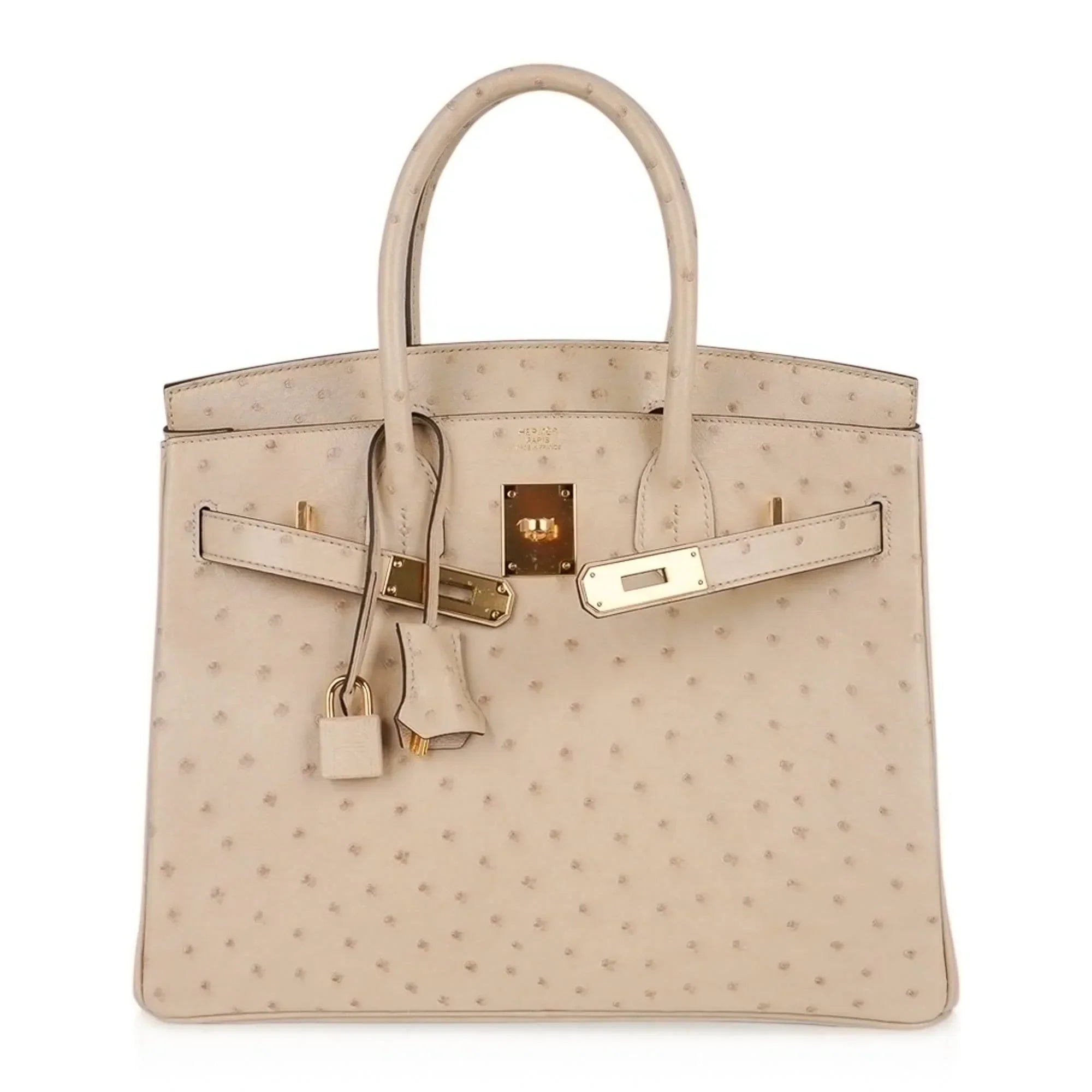 Birkin 30 Bag Ostrich Parchemin Gold Hardware New w/Box