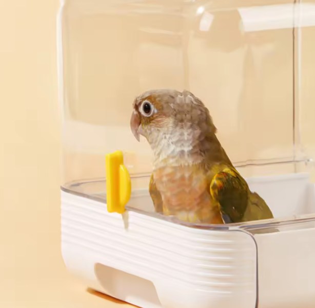 Water-Resistant Parrot Bath Large Space Parrot Shower Tub Hanging Avian Bath Enclosure Easy to Pet Hygiene Supplies Drawer