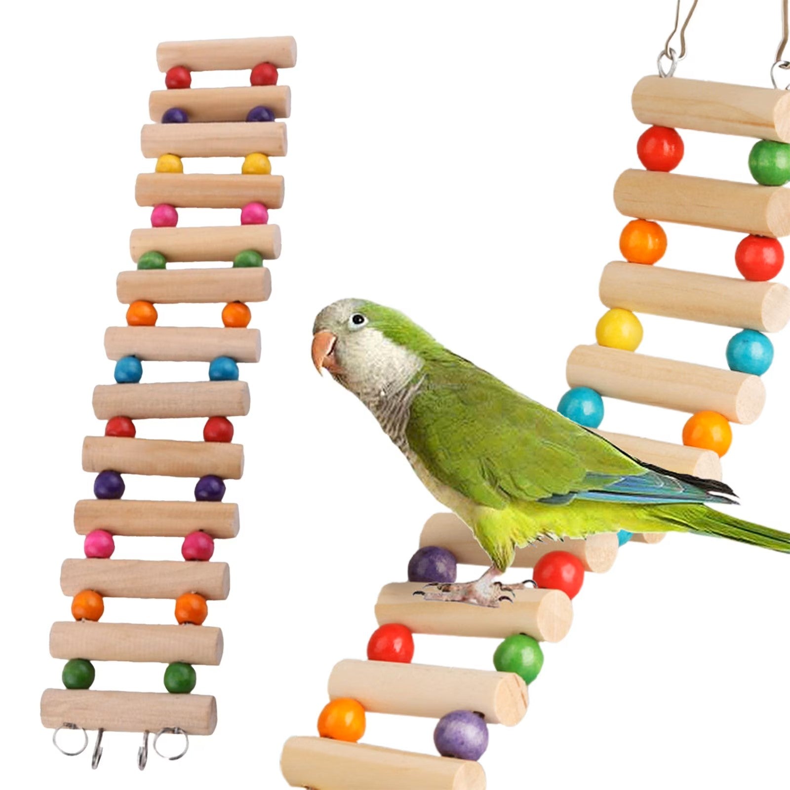 Parrot Ladder, Wooden Ladder with Colorful Beads Steps Climbing Bridge Bird Cage Play Conure Toys for Conure Parakeet Budgie Lovebirds, Parakeet Cage Accessories