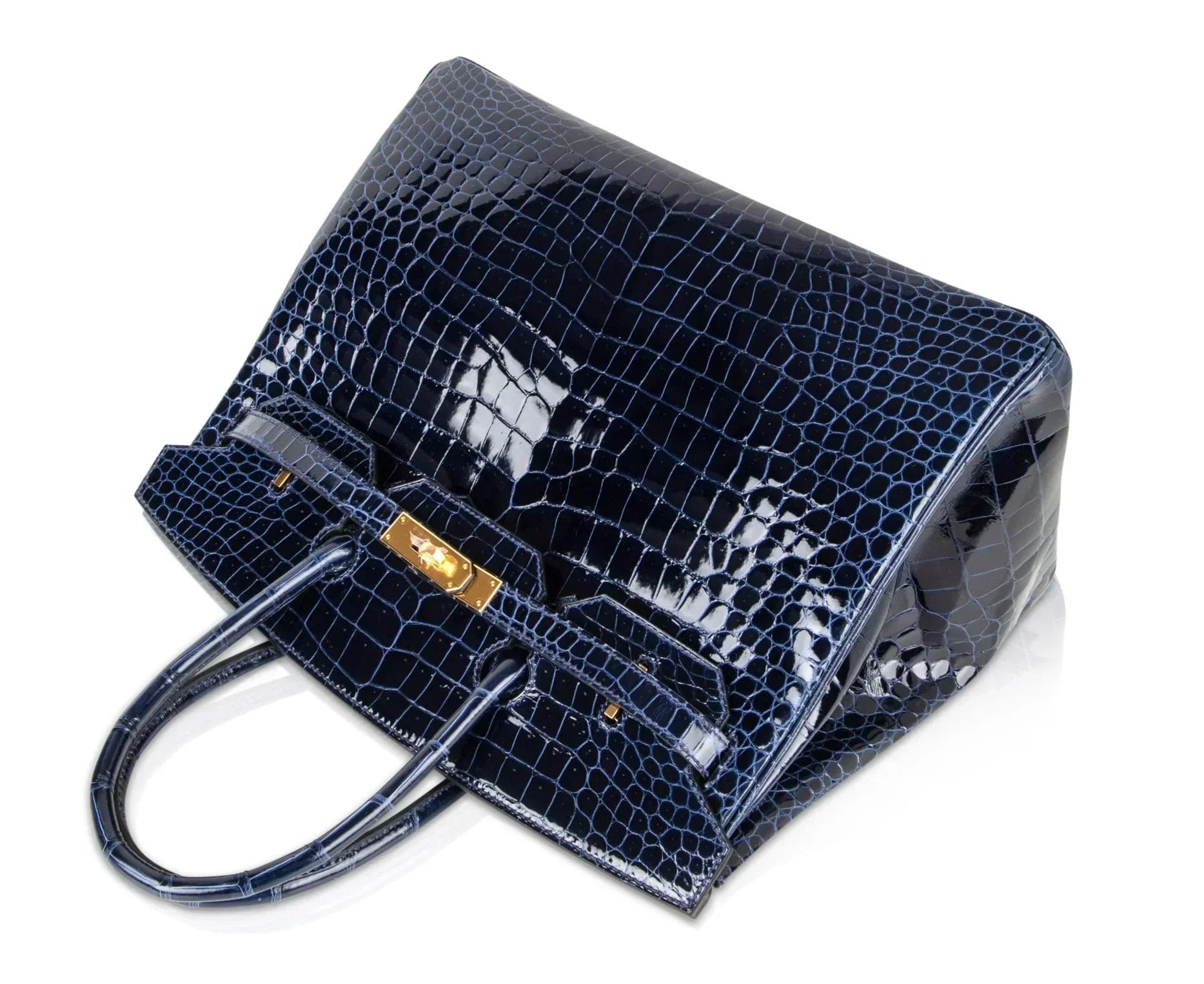 Birkin 35 Bag Blue Sapphire Porosus Crocodile Gold Hardware New
