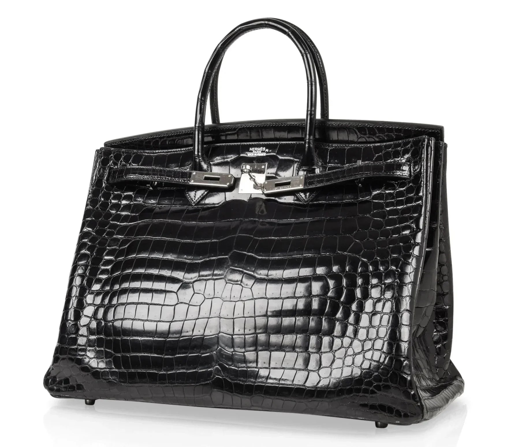 Birkin 40 Bag Black Porosus Crocodile Palladium