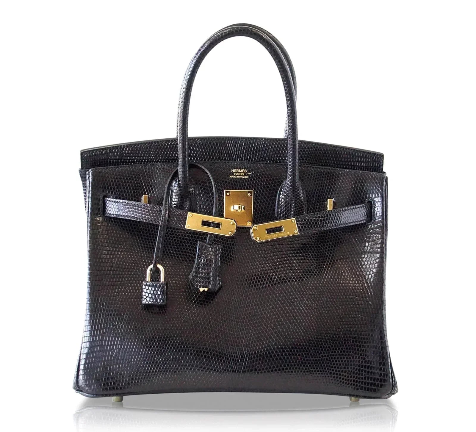 Birkin 30 Bag Jet Black Lizard Gold Hardware