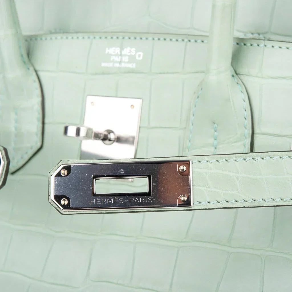 Birkin 30 Bag Vert D’eau Matte Alligator Palladium Hardware