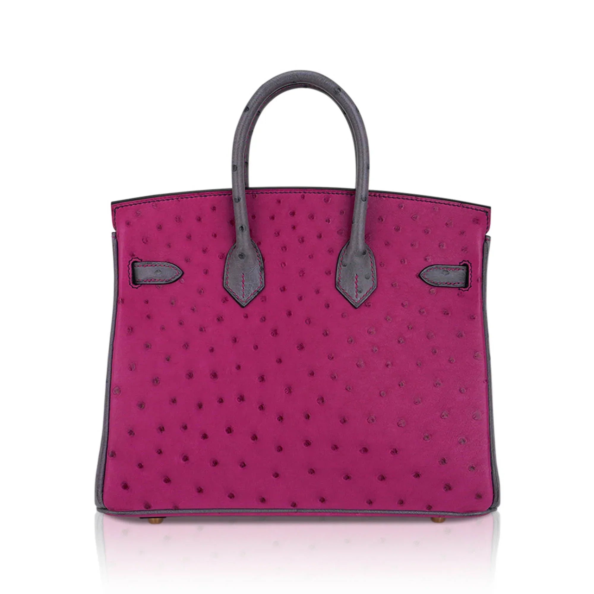 Birkin HSS 25 Bag Rose Pourpre and Gris Agate Ostrich with Gold Hardware