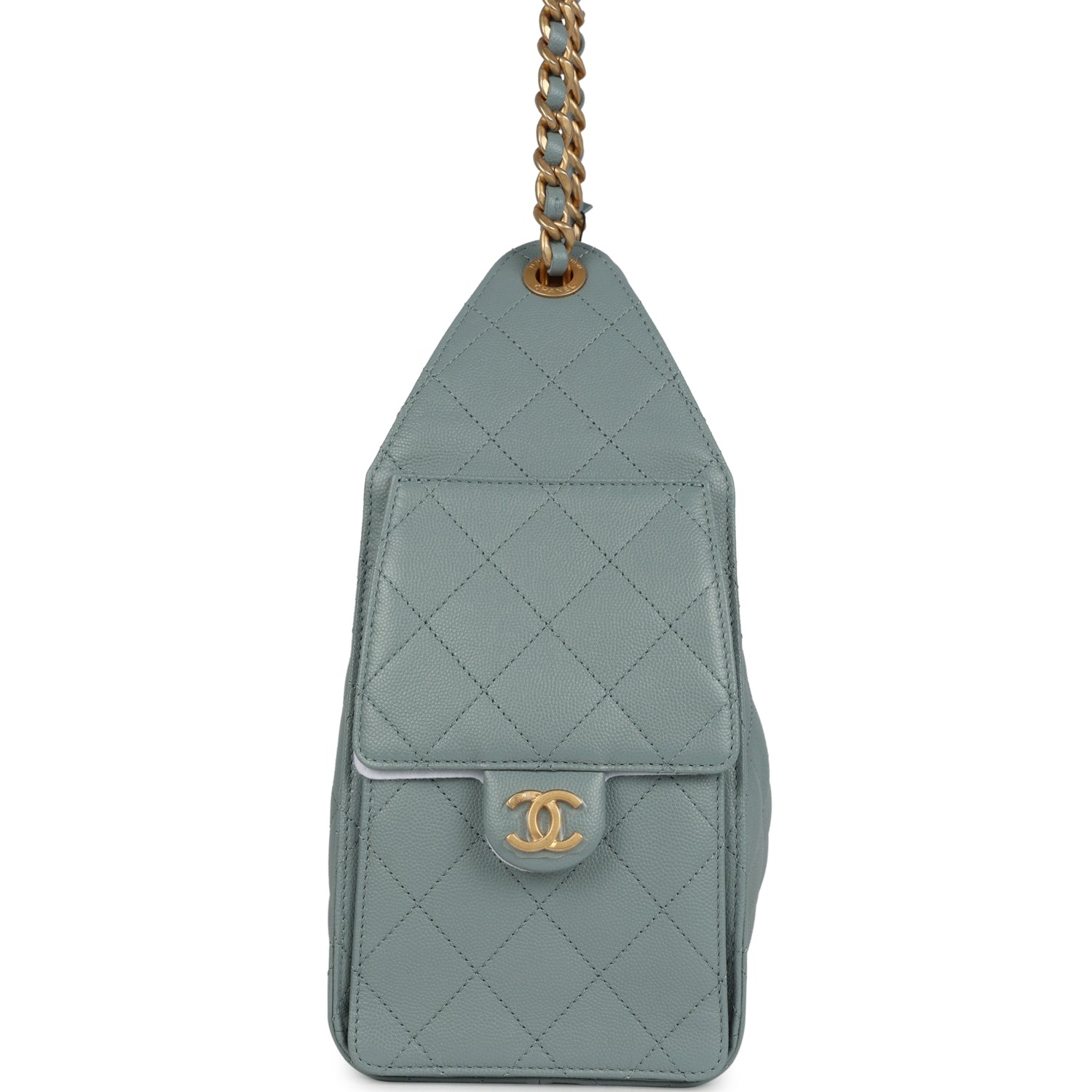 Chanel Small 25 Hobo Bag Green Caviar Antique Gold Hardware