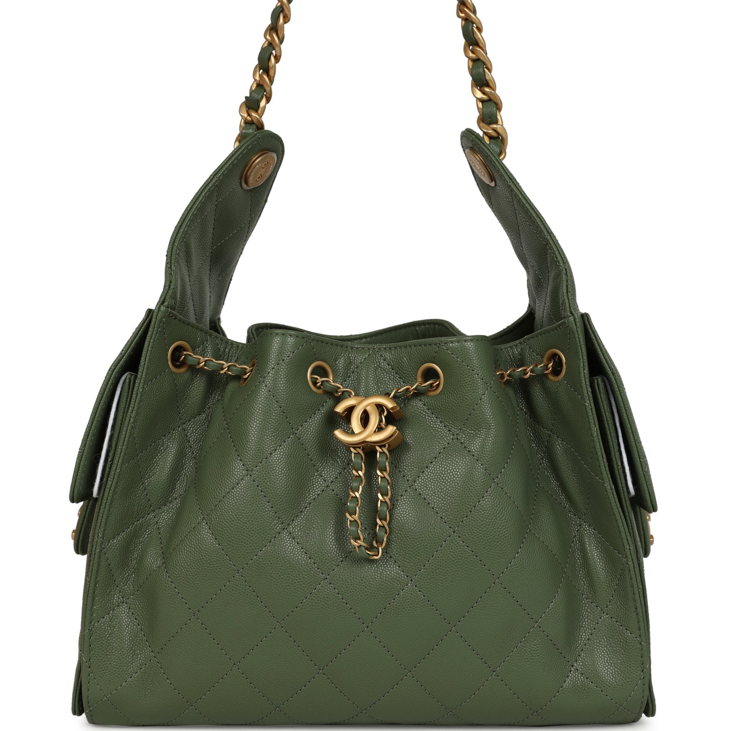 Chanel Small 25 Hobo Bag Khaki Caviar Antique Gold Hardware