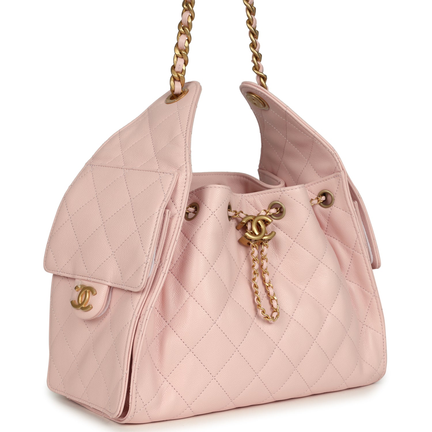 Chanel Small 25 Hobo Bag Light Pink Caviar Antique Gold Hardware