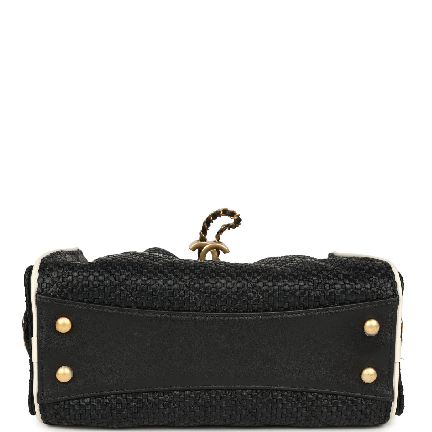 Chanel Mini 25 Hobo Bag Black Raffia and White Calfskin Antique Gold Hardware