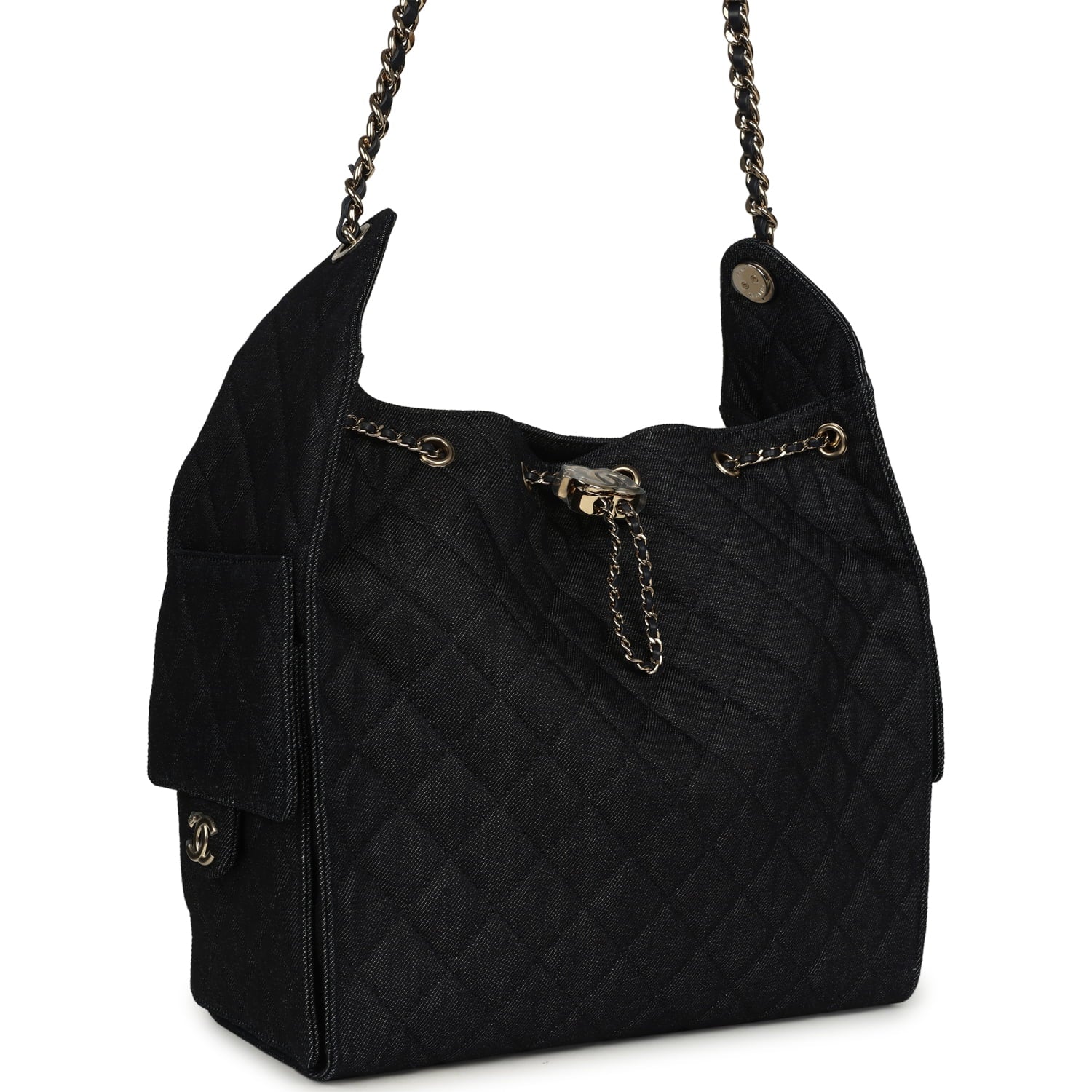 Chanel Medium 25 Hobo Bag Dark Denim Light Gold Hardware