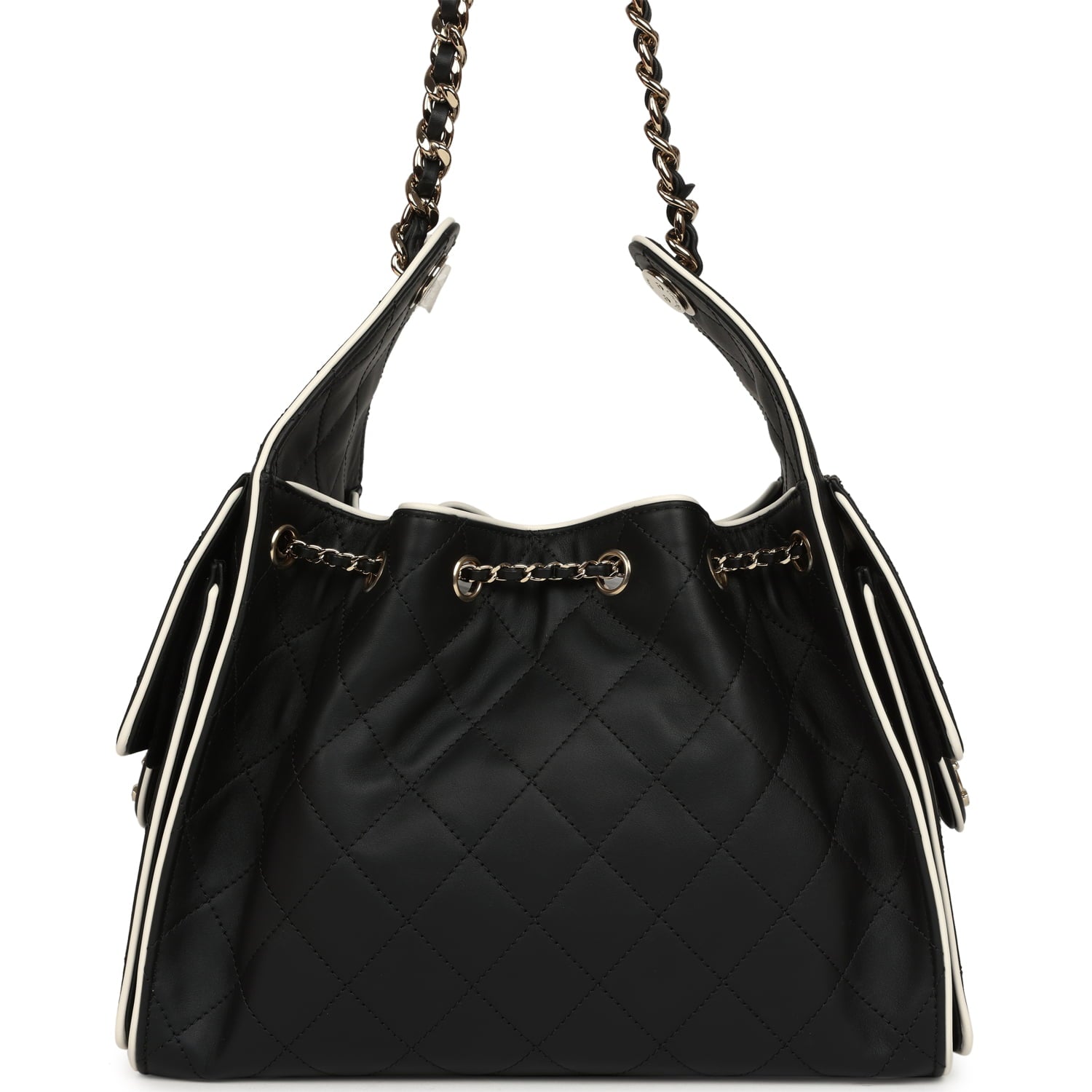 Chanel Small 25 Hobo Bag Black and White Calfskin Light Gold Hardware