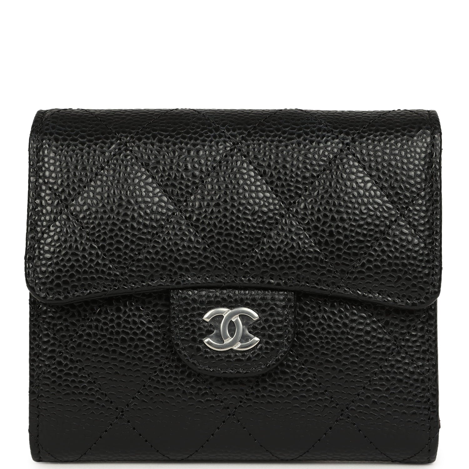 Chanel Small Classic Flap Wallet Black Shiny Caviar Silver Hardware