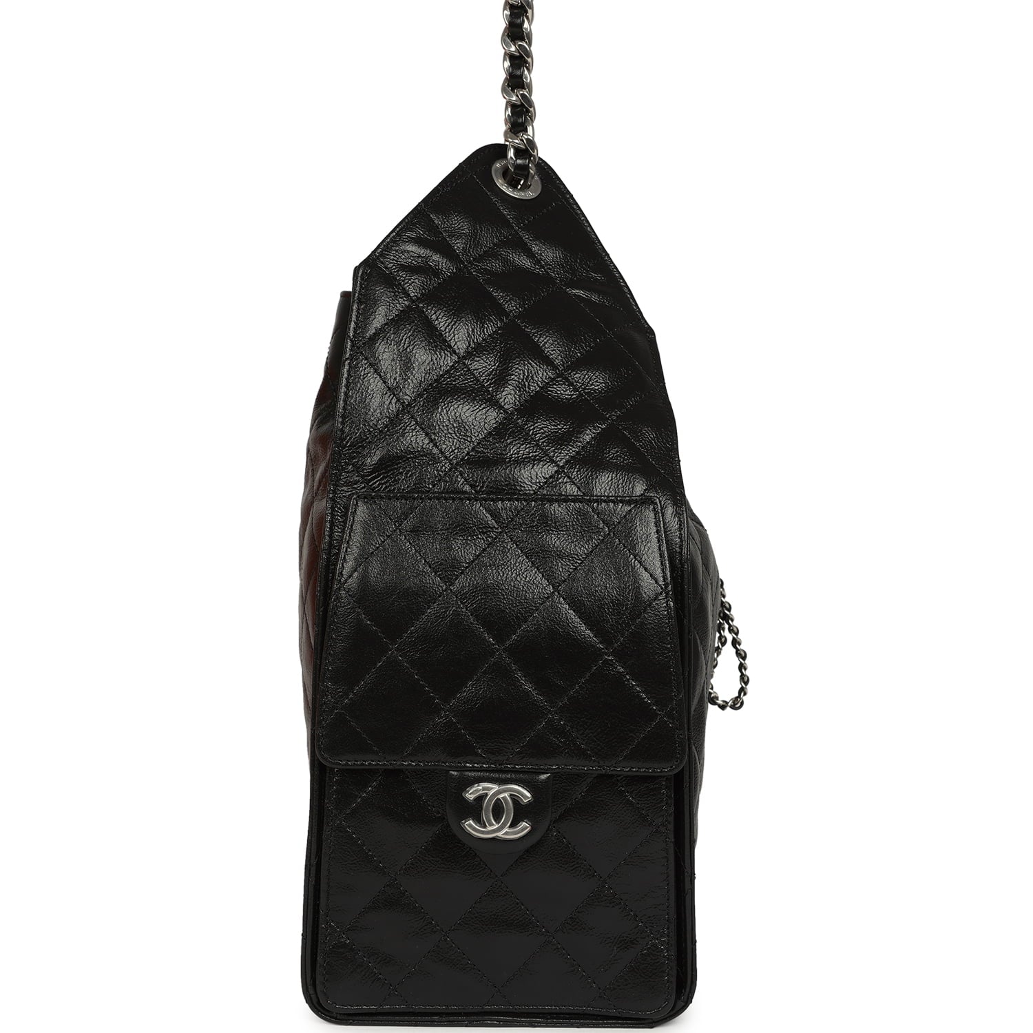 Chanel Medium 25 Hobo Bag Black Shiny Crumpled Calfskin Mixed Silver Hardware