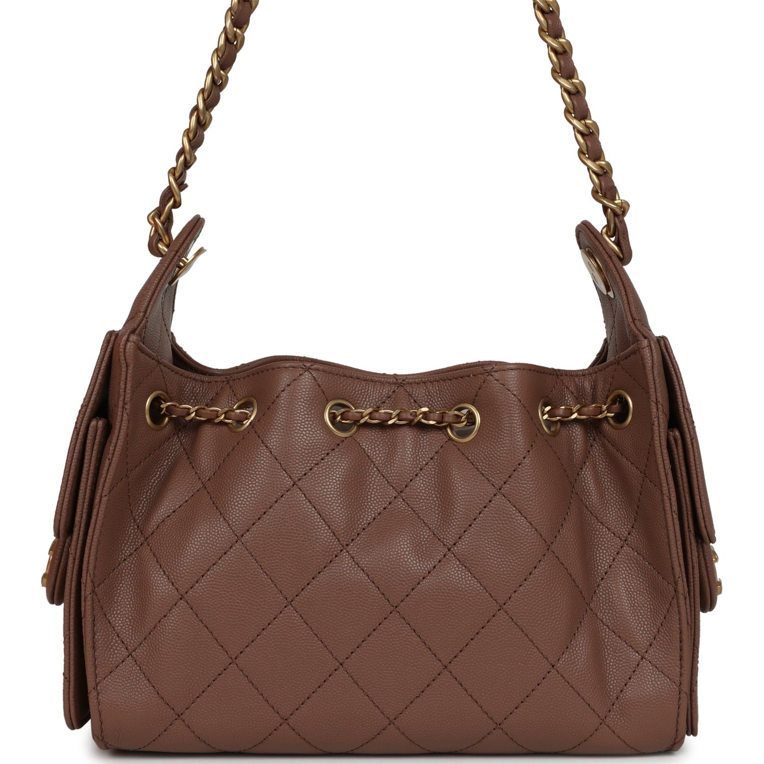 Chanel Mini 25 Hobo Bag Brown Caviar Antique Gold Hardware
