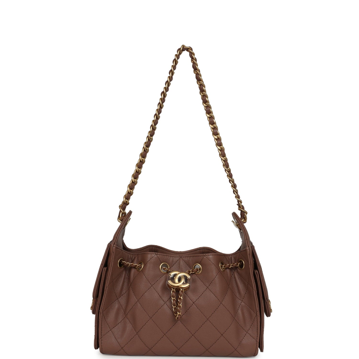 Chanel Mini 25 Hobo Bag Brown Caviar Antique Gold Hardware