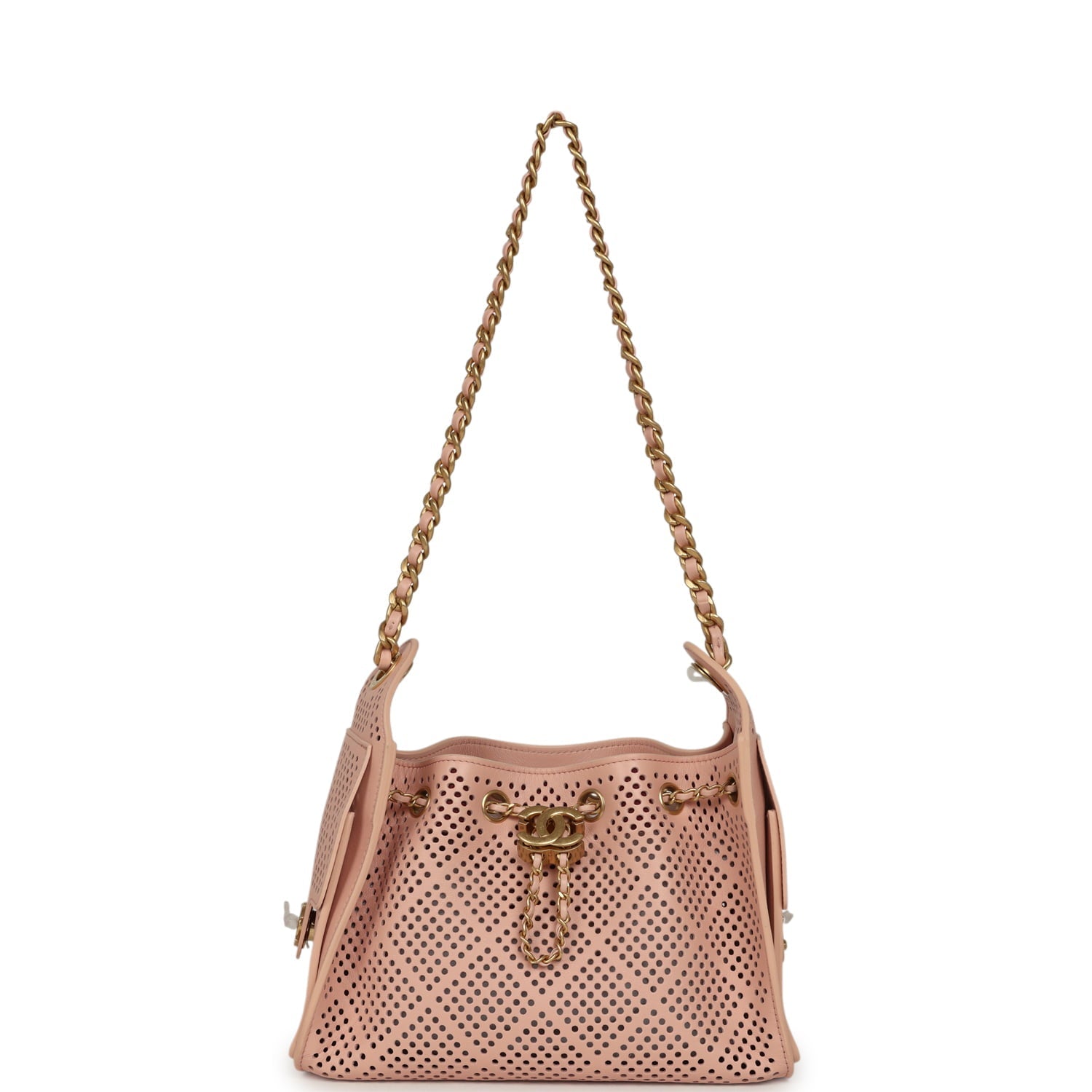 Chanel Mini 25 Hobo Bag Light Pink Perforated Calfskin Antique Gold Hardware