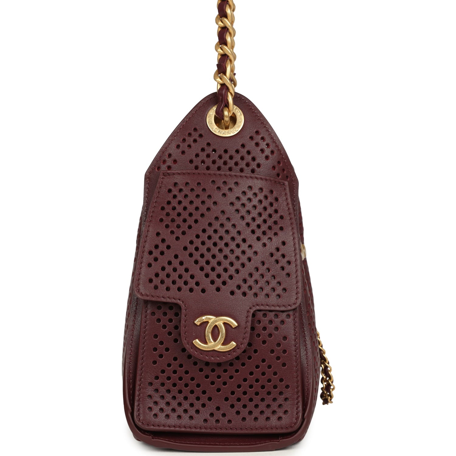 Chanel Mini 25 Hobo Bag Dark Burgundy Perforated Calfskin Antique Gold Hardware