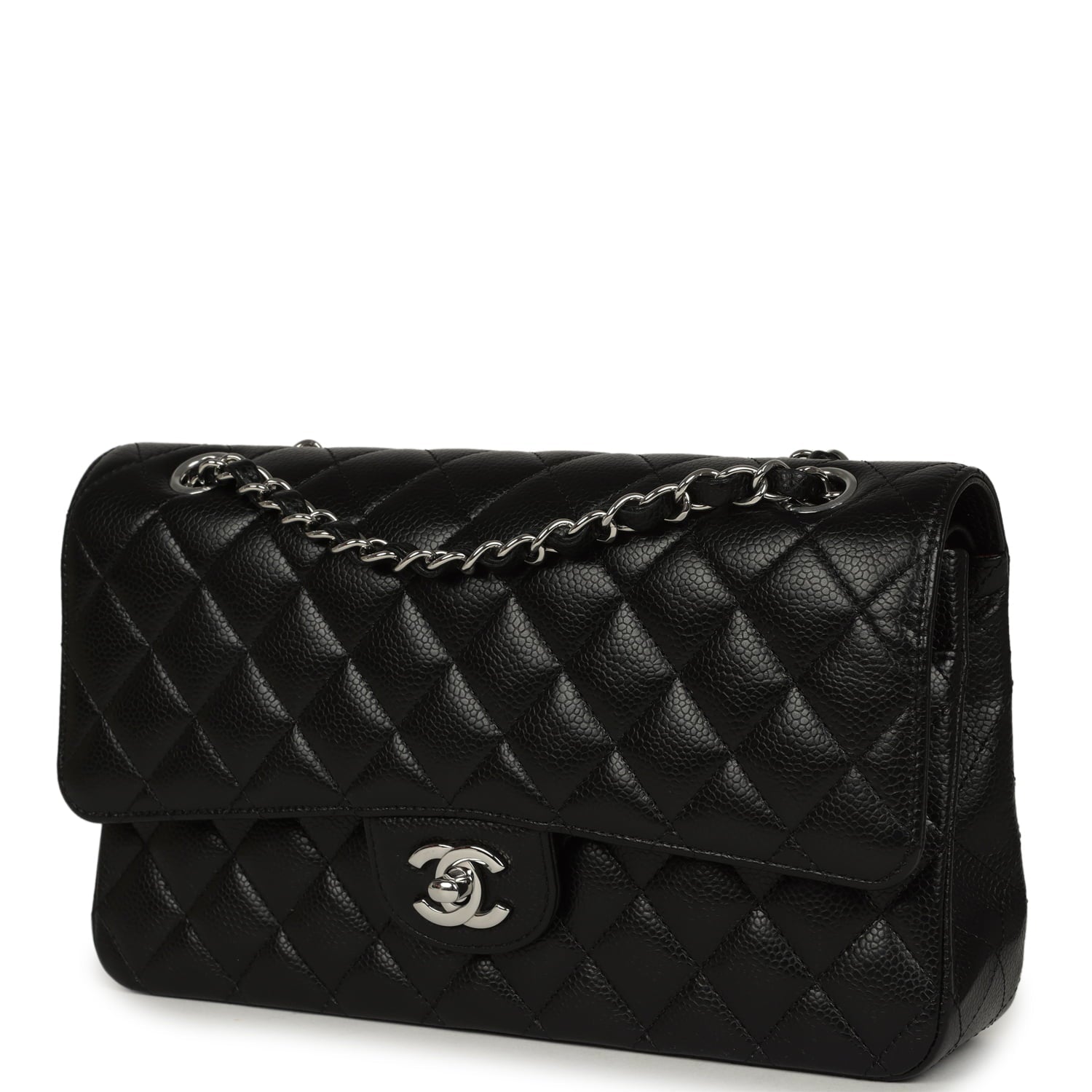 Pre-owned Chanel Medium Classic Double Flap Black Caviar Silver Hardware