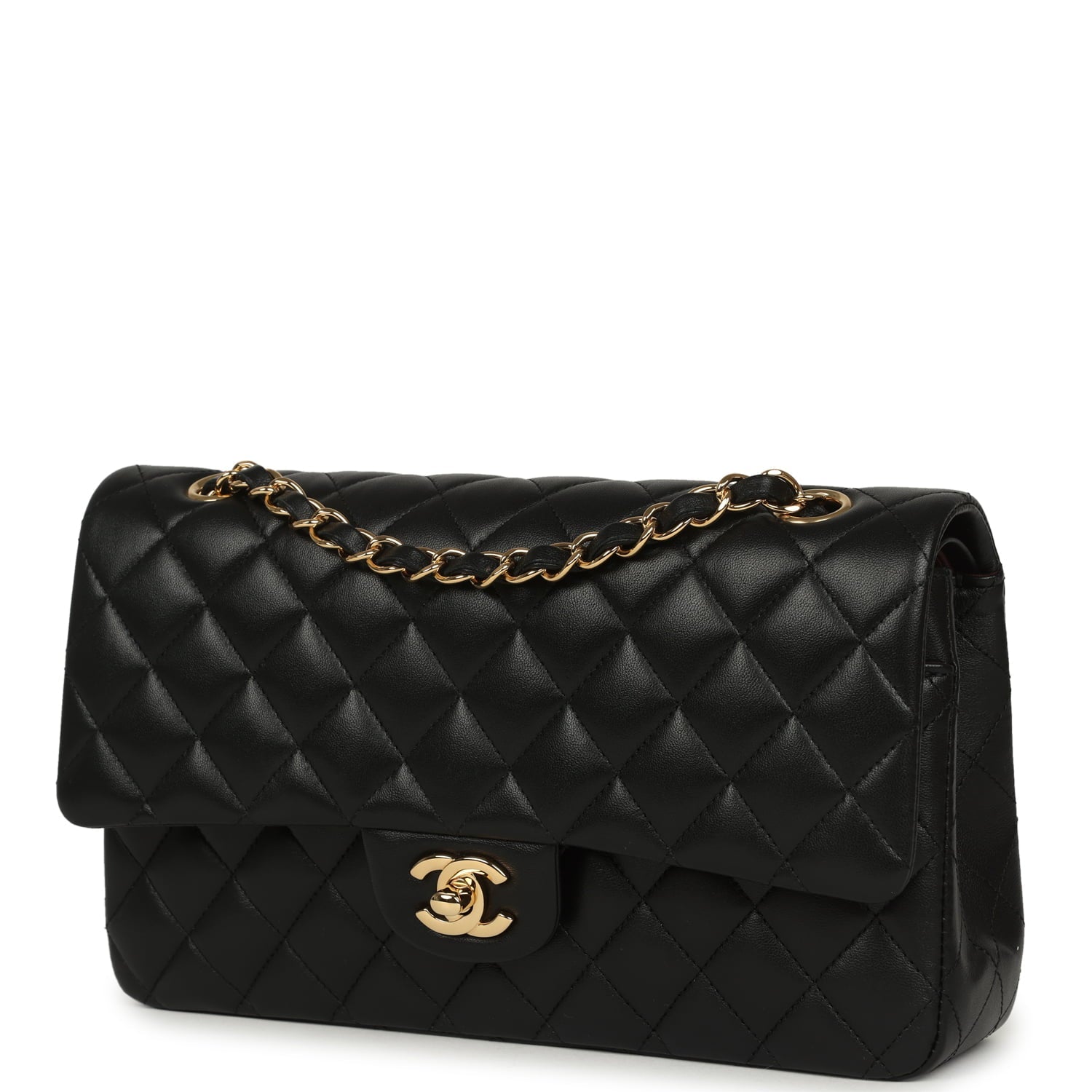 Pre-owned Chanel Medium Classic Double Flap Bag Black Lambskin Gold Hardware