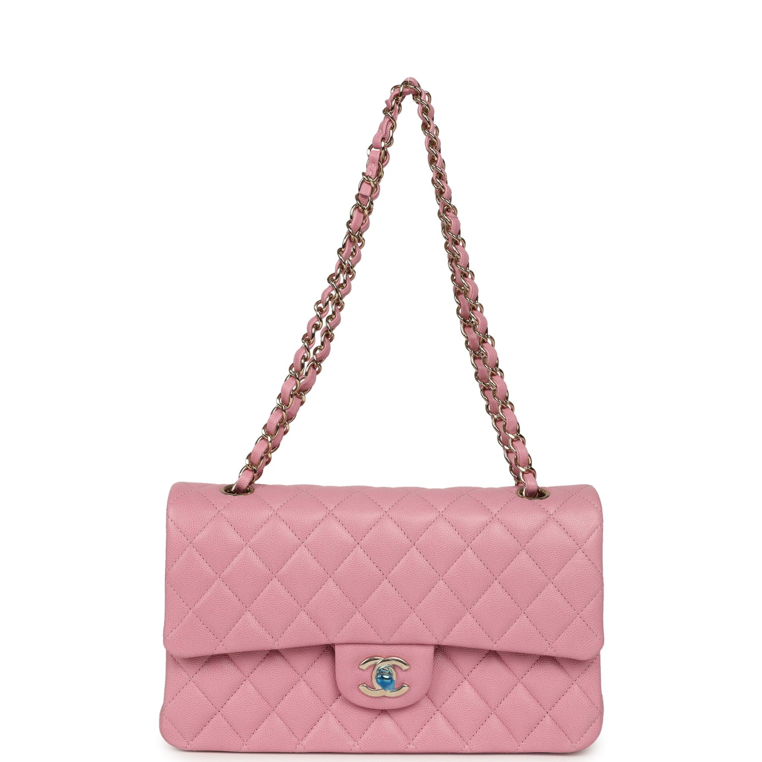 Chanel Medium Classic Double Flap Bag Pink Shiny Caviar Light Gold Hardware