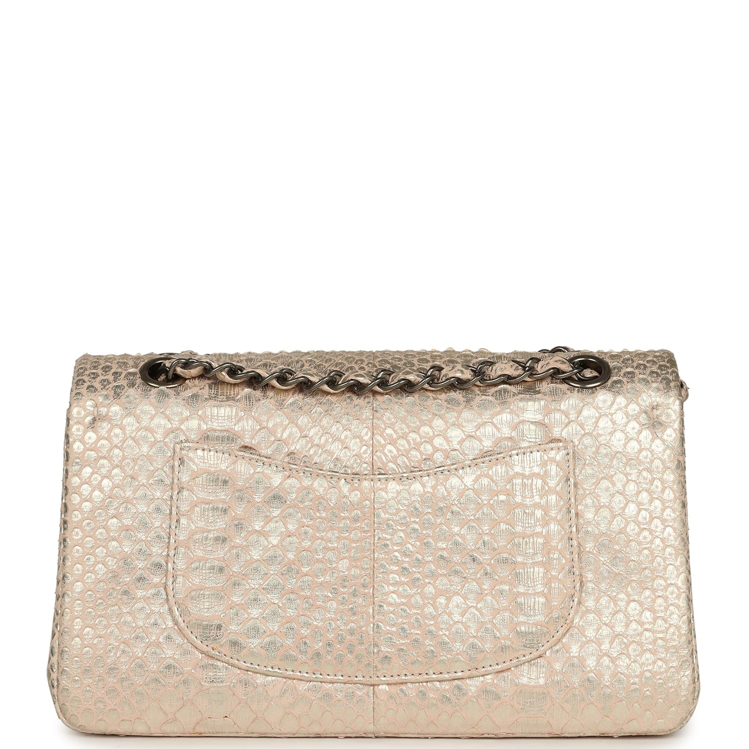 Pre-owned Chanel Medium Classic Double Flap Bag Light Pink, Silver Python Aged Bronze Hardware