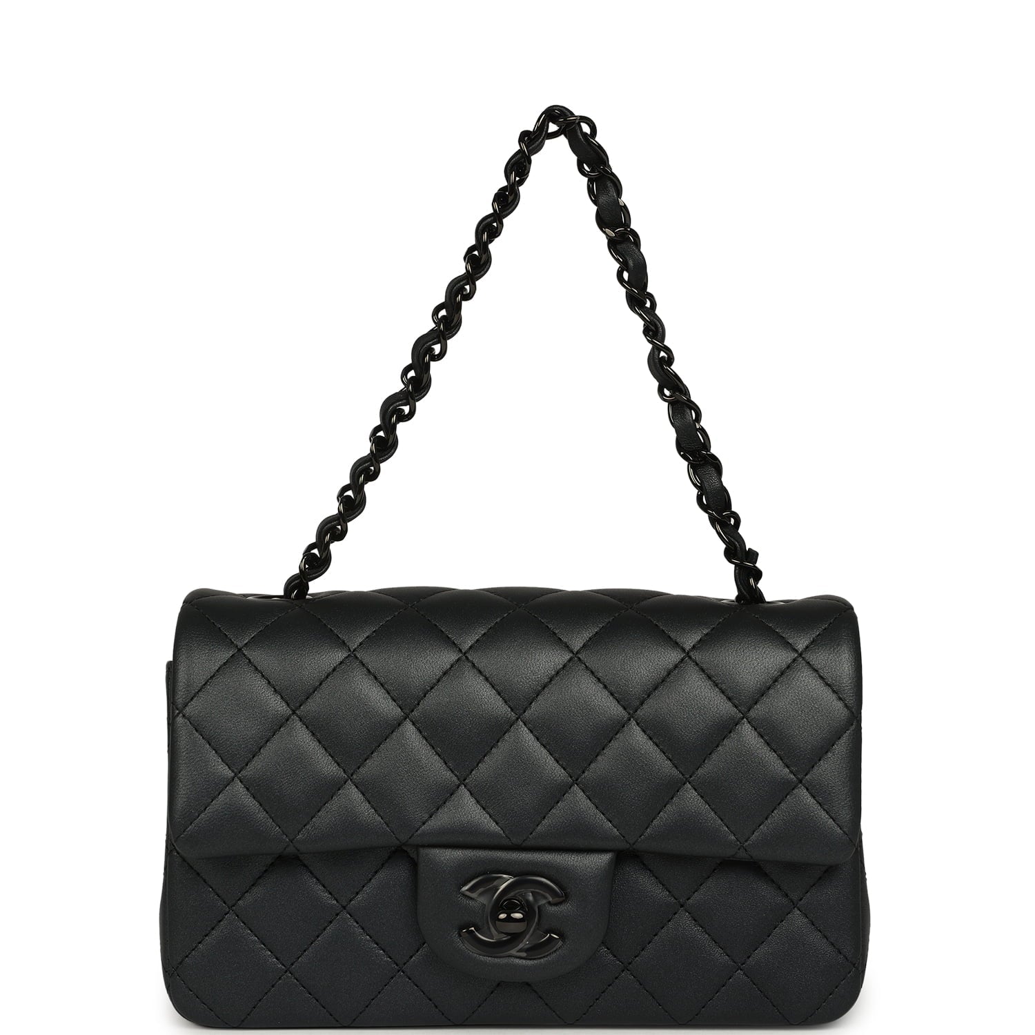 Chanel Mini Classic Rectangular Flap Bag So Black Iridescent Lambskin Black Hardware