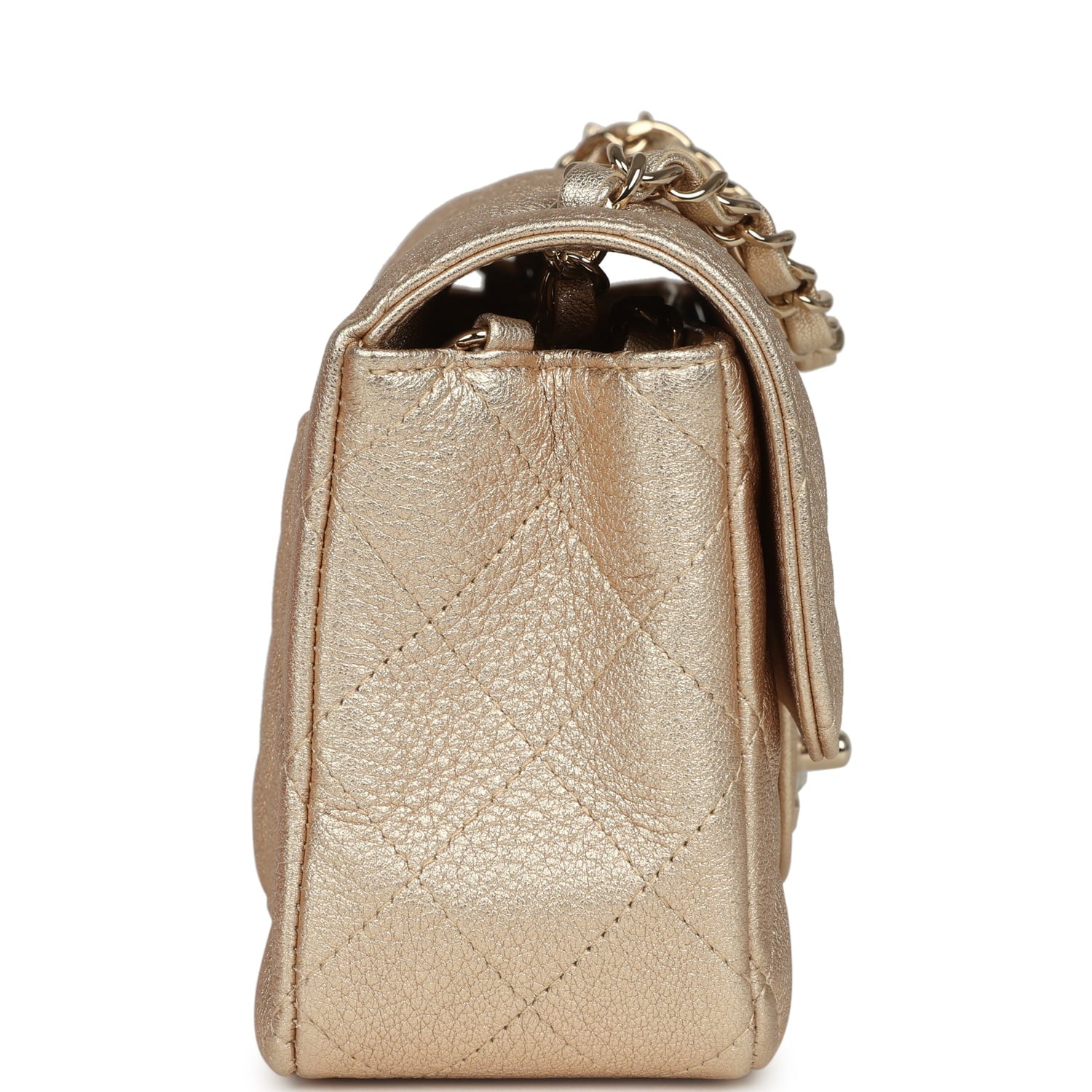 Chanel Mini Classic Rectangular Flap Bag Gold Grained Lambskin Caviar Light Gold Hardware