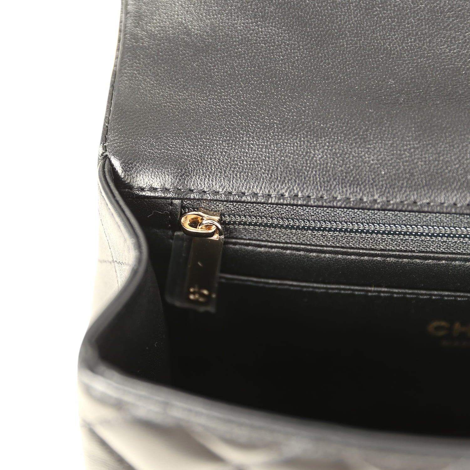 Chanel Mini Classic Rectangular Top Handle Flap Bag Black Lambskin Light Gold Hardware