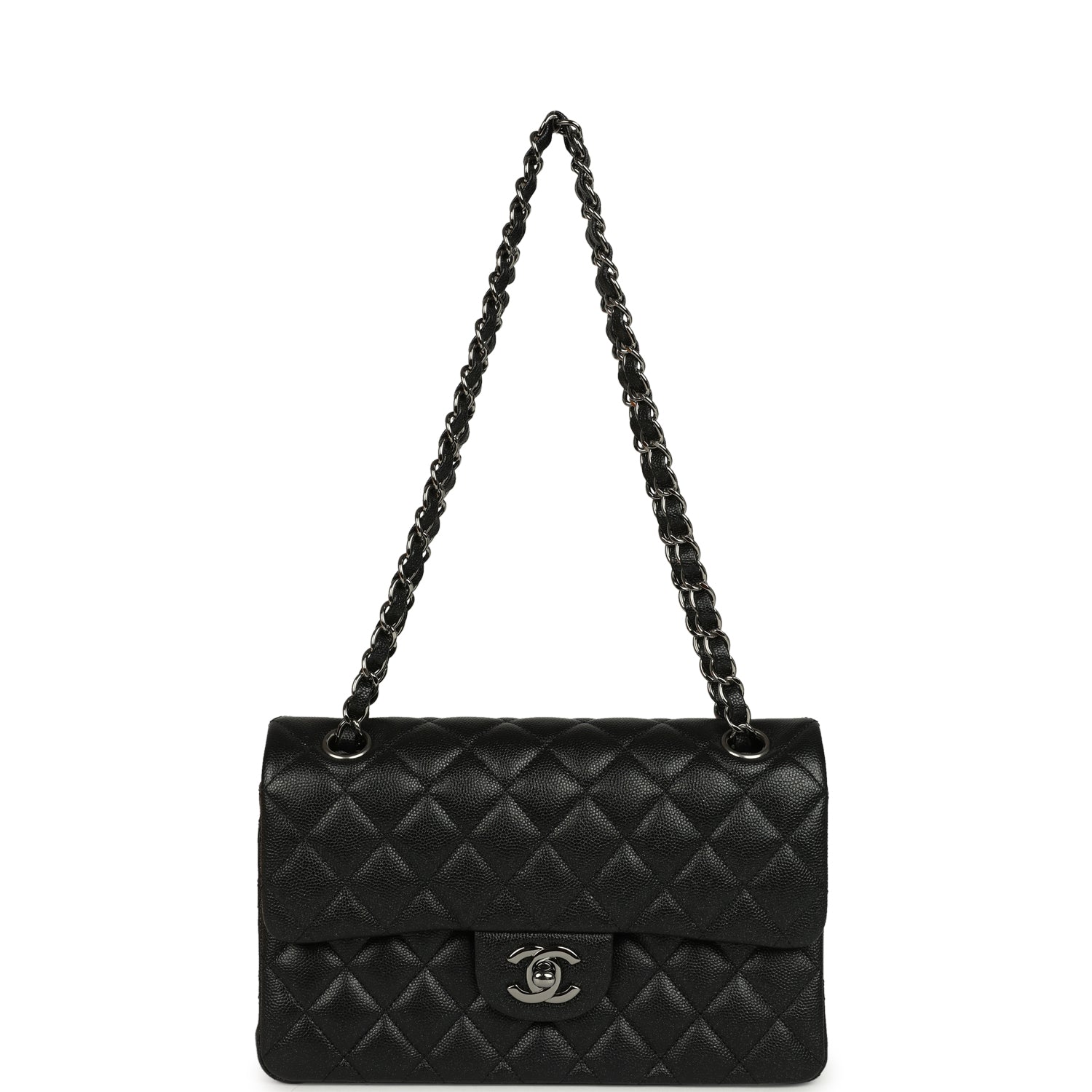 Pre-owned Chanel Small Classic Double Flap Bag Black Iridescent Caviar Ruthenium Hardware