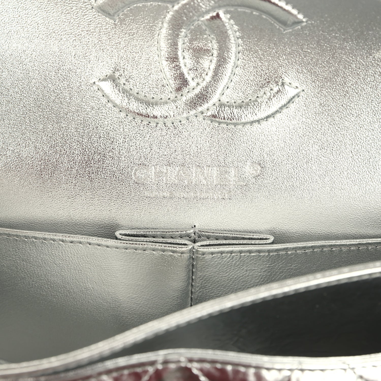 Pre-owned Chanel Small Classic Double Flap Silver Hammered Metallic Calfskin Silver Hardware