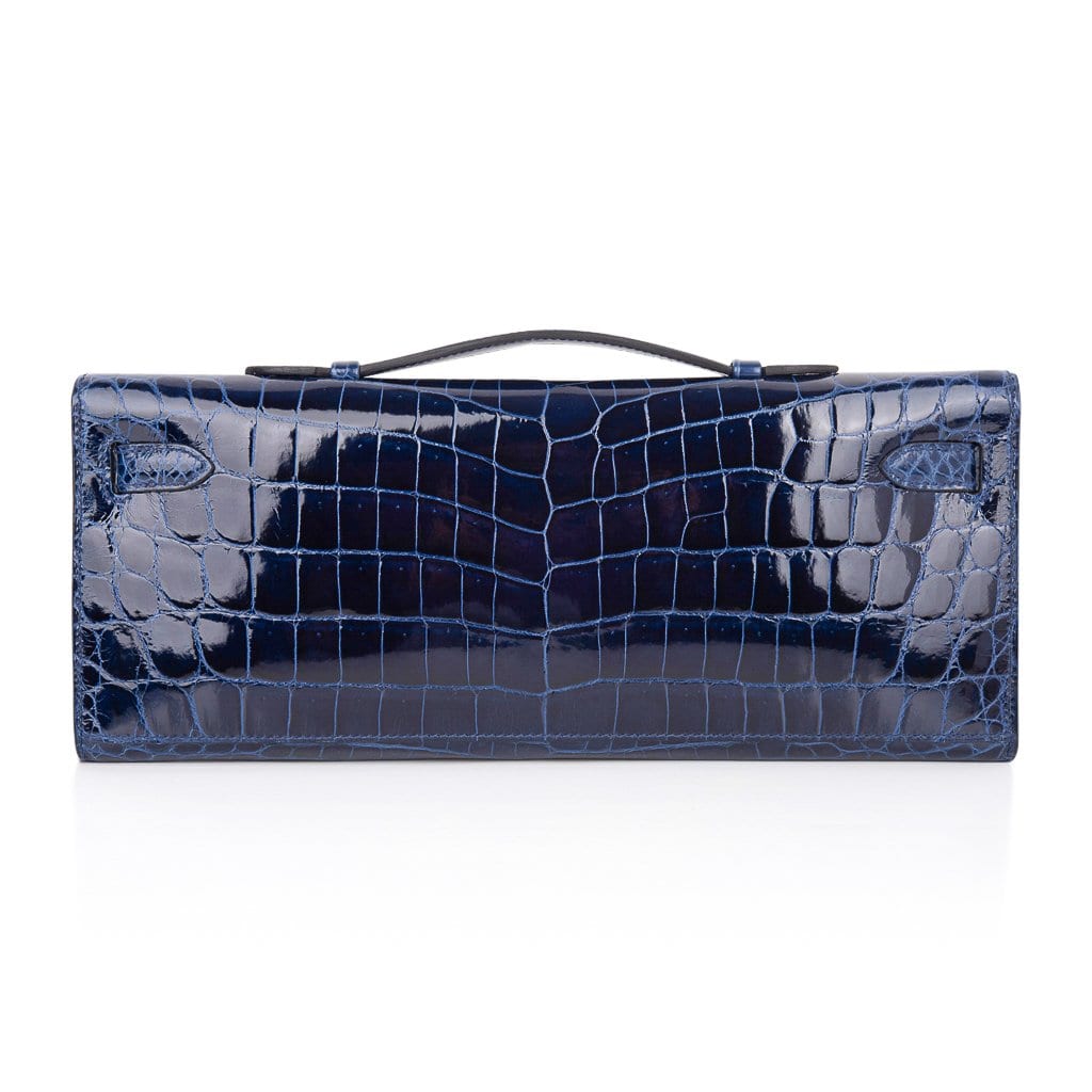 Kelly Cut Blue Sapphire Crocodile Clutch Bag Gold Hardware