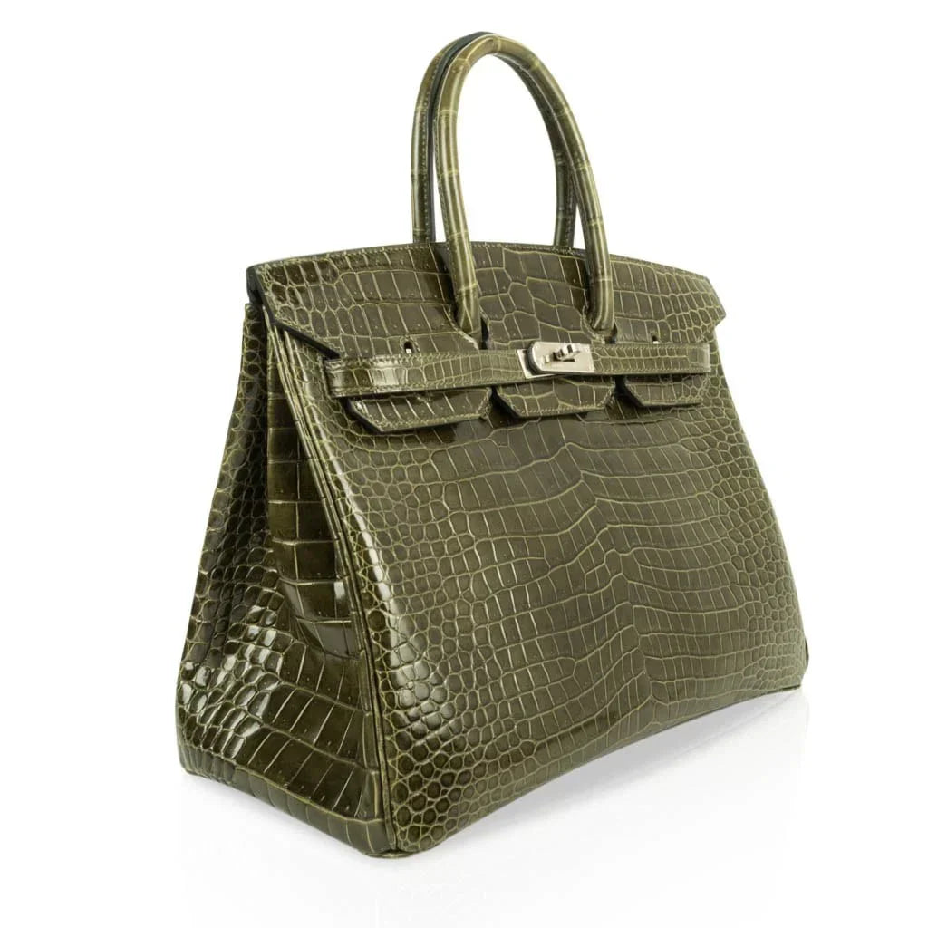 Birkin 35 Bag Vert Veronese Porosus Crocodile Palladium Hardware