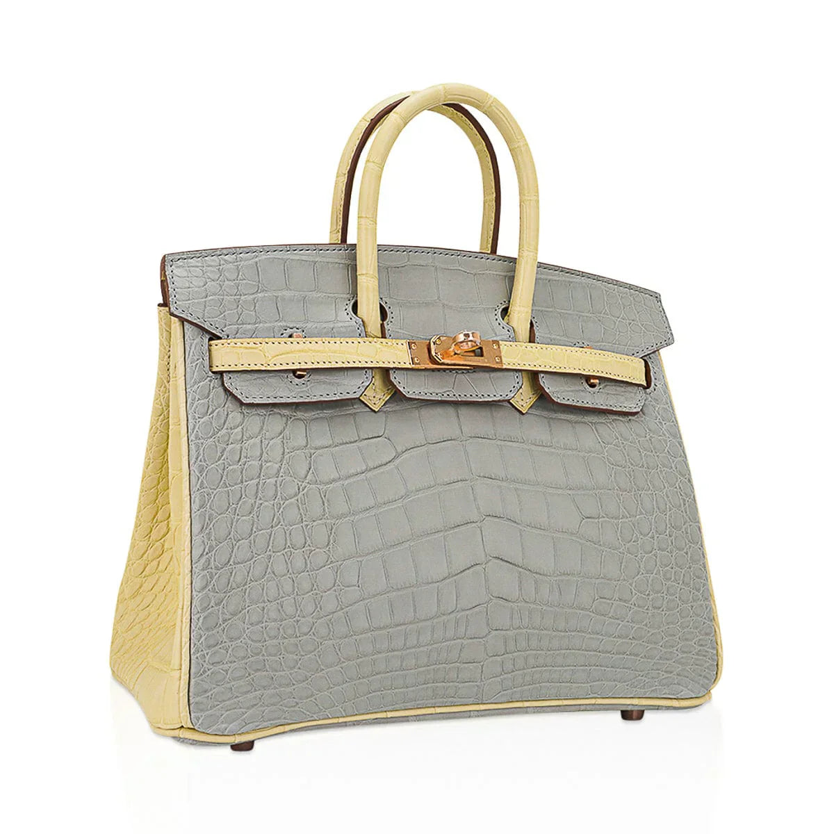 Special Order HSS Birkin 25 Bag Gris Perle & Vanille Matte Alligator with Rose Gold Hardware