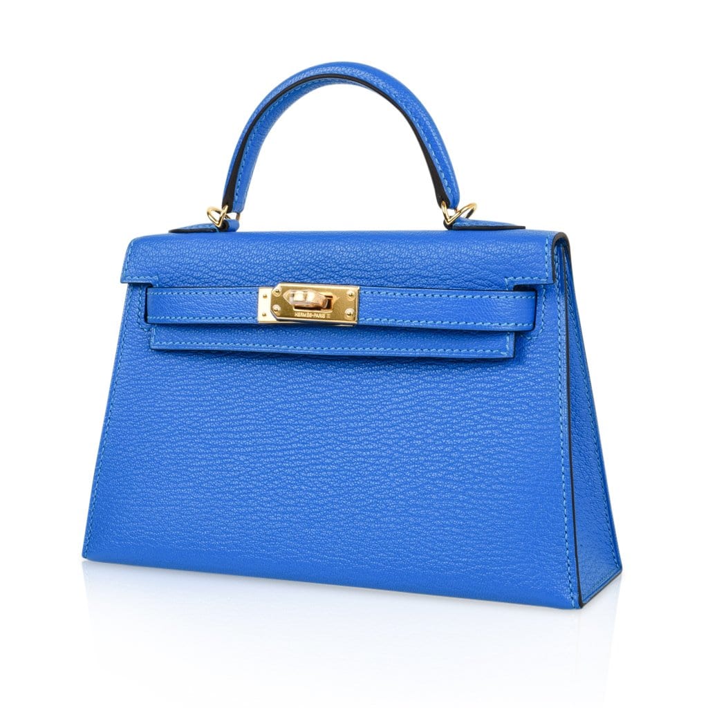 Kelly 20 Mini Sellier Bag Blue Hydra Chevre Leather Gold Hardware