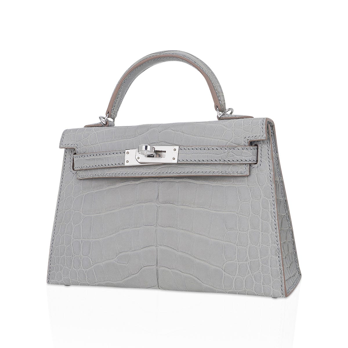 Limited Edition Mini Kelly 20 Sellier Matte Gris Perle Alligator Bag Palladium Hardware