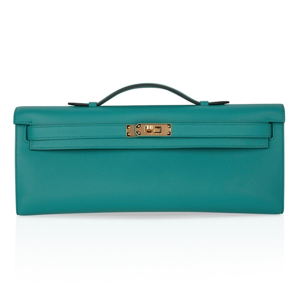 Kelly Cut Vert Verone Clutch Bag Gold Hardware Swift Leather