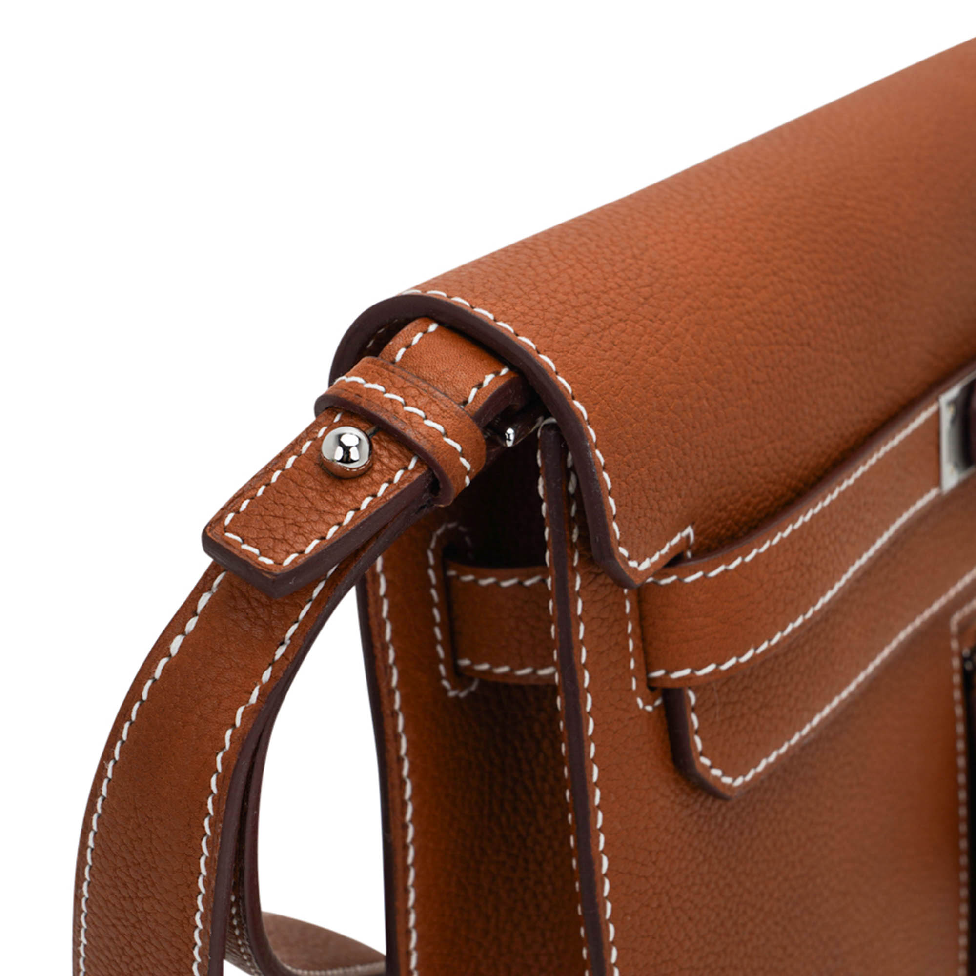 Kelly Depeches Touch Pouch 25 Bag Fauve Barenia Faubourg Leather and Gold Matte Alligator with Palladium Hardware