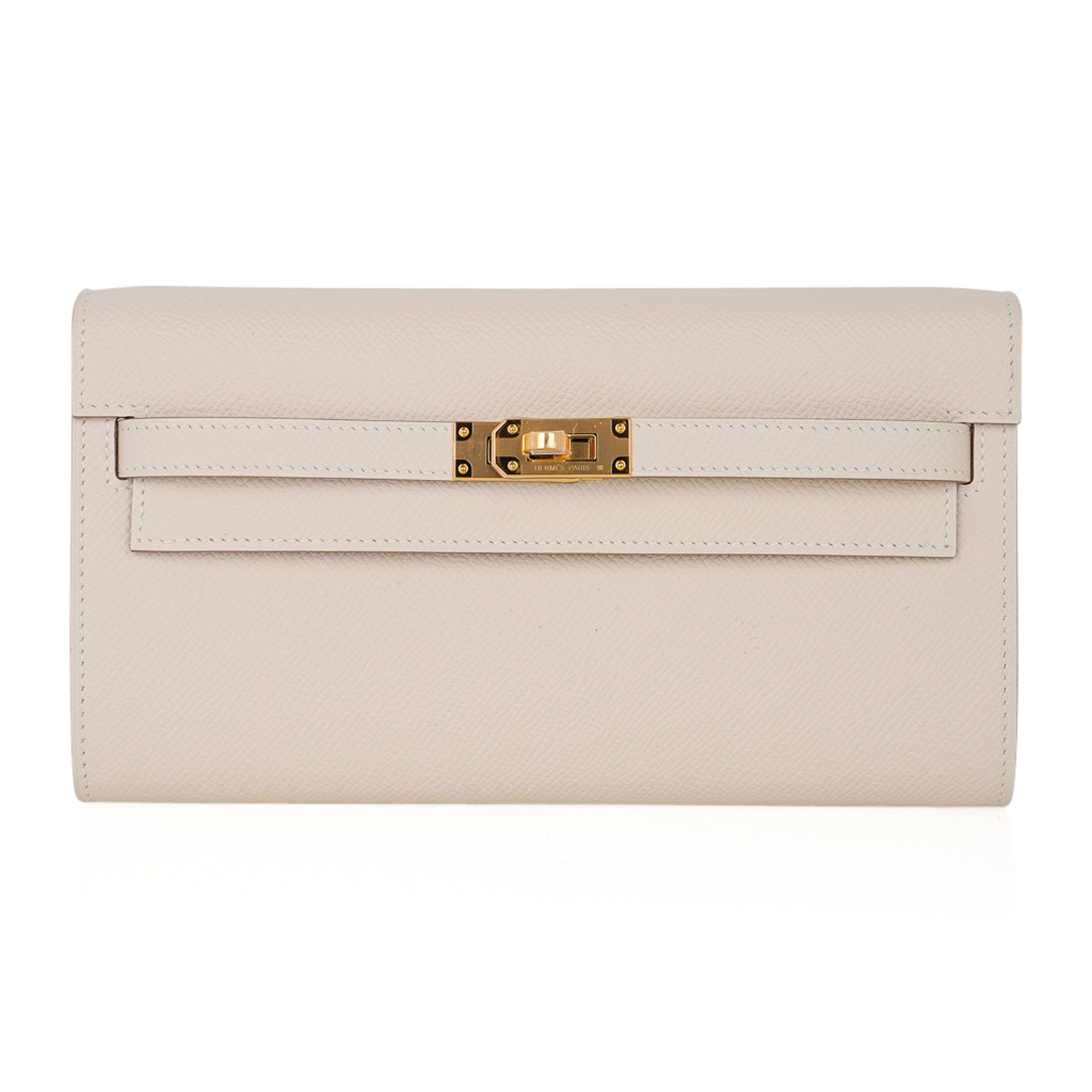 Kelly Classique To Go Wallet Craie Epsom Gold Hardware New w/Box