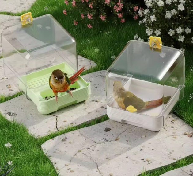 Water-Resistant Parrot Bath Large Space Parrot Shower Tub Hanging Avian Bath Enclosure Easy to Pet Hygiene Supplies Drawer